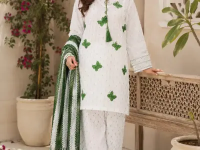 14 August 3-Piece Embroidered Cotton Lawn Suit - Green | Standard Size - photo 2
