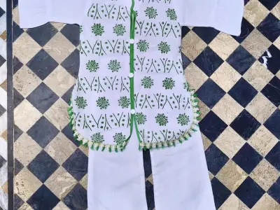 14 August 2-Piece Embroidered Cotton Lawn Suit for Girls - White | 1-6 Years - photo 3