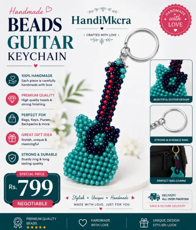 Handmade Guitar Beads Keychain | Premium Quality | HandiMkcra