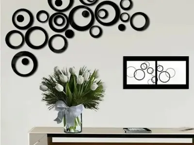Black Abstract Circle Wall Art Set 24 Pcs Modern Decor - photo 2