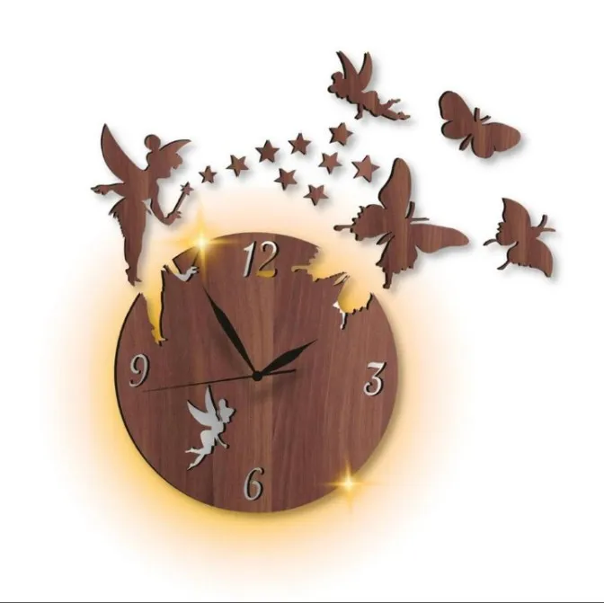 Fairy Butterfly Wall Clock with Backlight for Living Room
