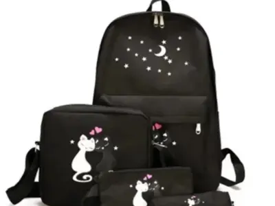 4-Piece Cute Cat Backpack Set for Girls 🐱✨ School & College Bag - photo 1
