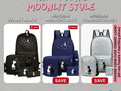 4-Piece Cute Cat Backpack Set for Girls 🐱✨ School & College Bag - photo 2