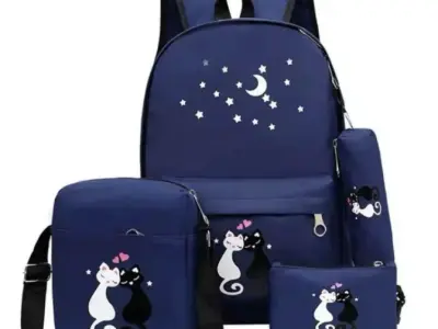 4-Piece Cute Cat Backpack Set for Girls 🐱✨ School & College Bag - photo 3