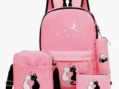 4-Piece Cute Cat Backpack Set for Girls 🐱✨ School & College Bag - photo 4