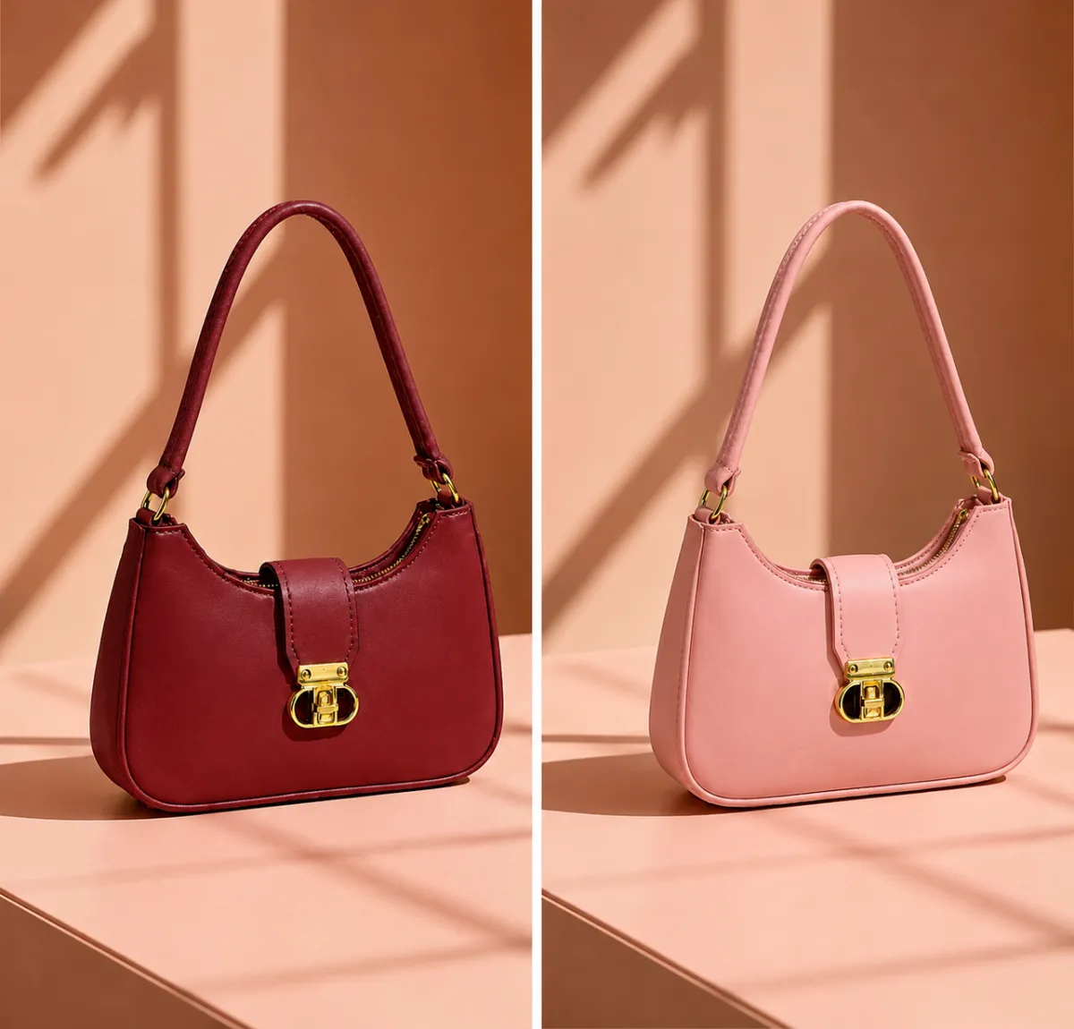 ✨ Stylish Women’s Shoulder Handbag | Premium Leather Look | Burgundy & Pink