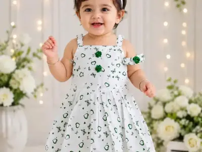 14 Augest 2 Pce Girl's Fancy Frock And Trouser set - photo 1