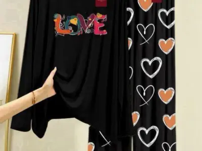 Women Printed Night Suit  Heart Design 2 Pcs - photo 2