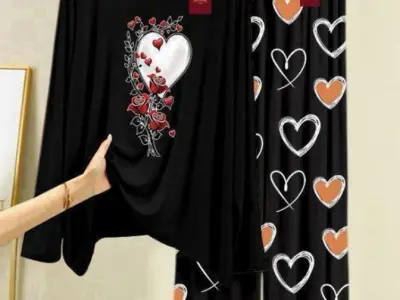 Women Printed Night Suit  Heart Design 2 Pcs - photo 4