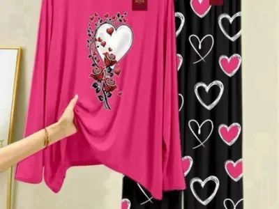 Women Printed Night Suit  Heart Design 2 Pcs - photo 5