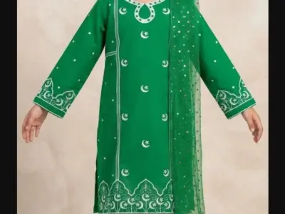 3 Pcs Girl's Cotton Embroidered Unstitched Suit - photo 3