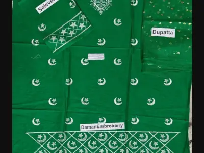 3 Pcs Girl's Cotton Embroidered Unstitched Suit - photo 4
