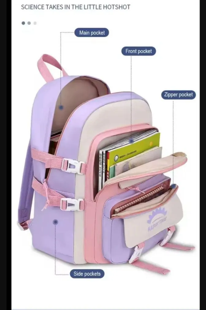 Purple Pink Multicolor Casual Backpack for College Girls