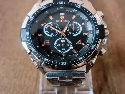 Men's Luxury Quartz Analog Watch Silver Black Dial - photo 2