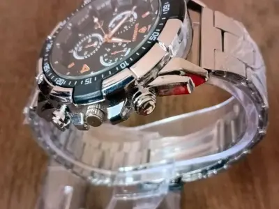 Men's Luxury Quartz Analog Watch Silver Black Dial - photo 3