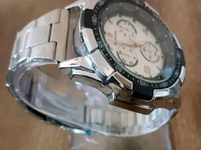 Men's Luxury Quartz Analog Watch Silver Black Dial - photo 5