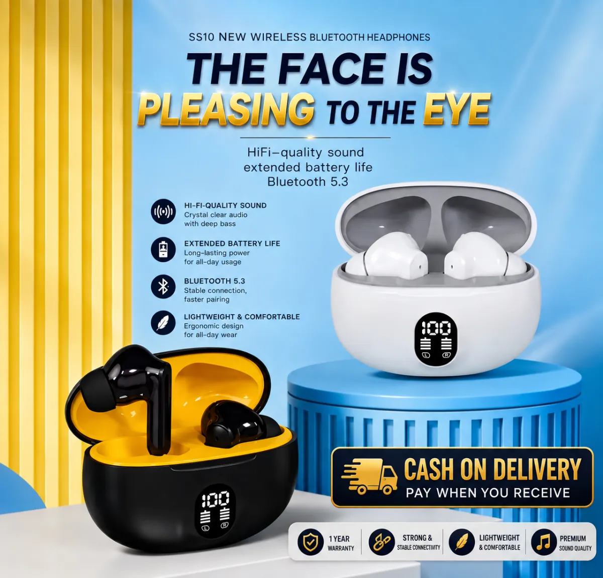 Premium Stereo TWS Wireless Earbuds | HiFi Sound | Fast Charging | COD