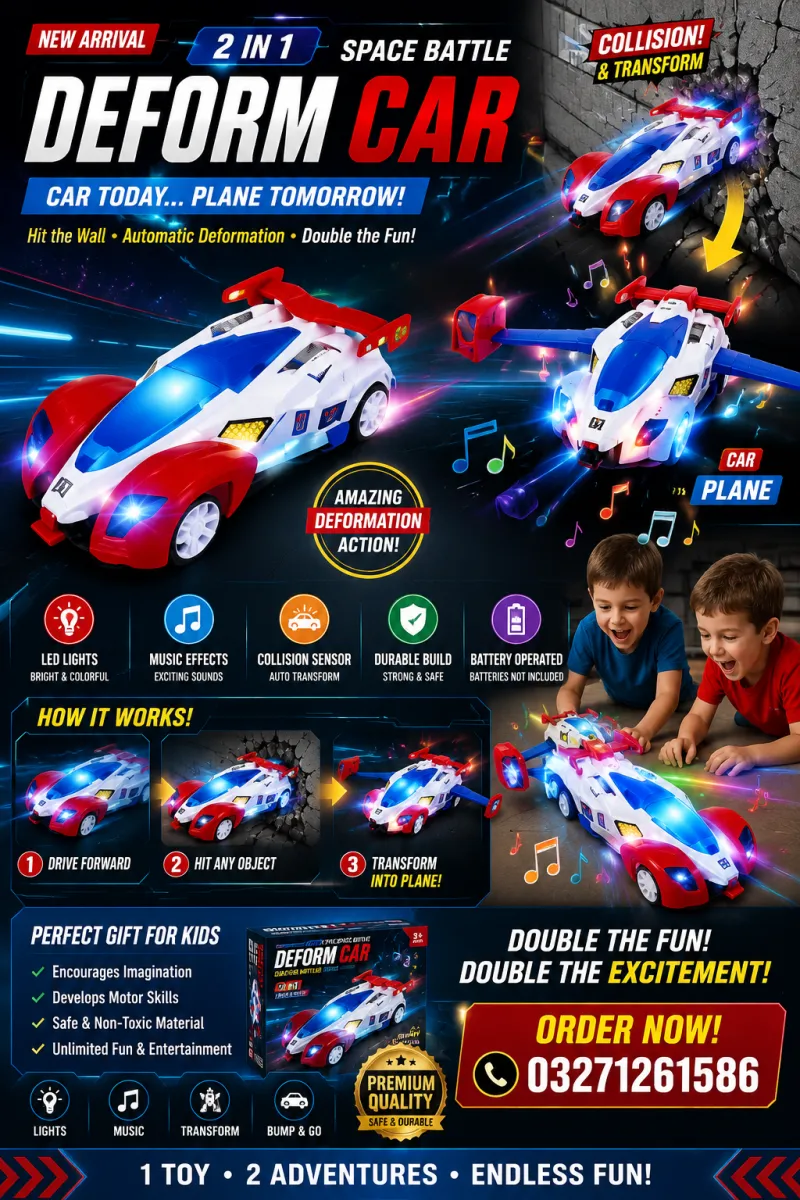 📢 Transforming Space Battle Car | Light & Music Deformation Toy 🚗✈️