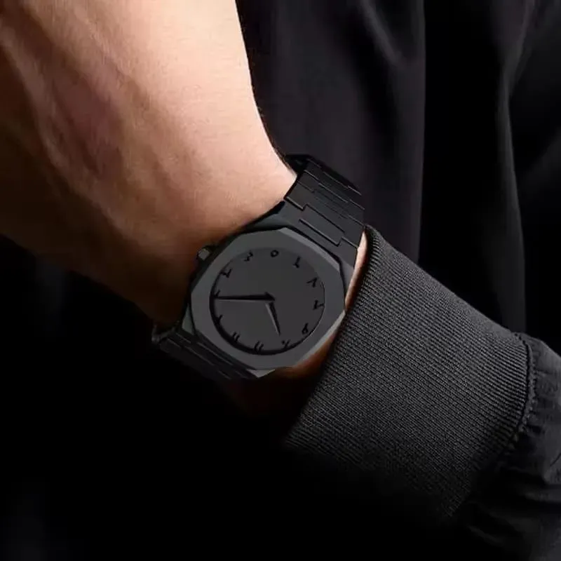 Black carbon fiber men's decent watch