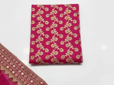 Marbel Gotta Embroidery Pink Suit Set With Khussa & Clutch - photo 4