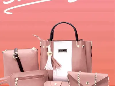 Pink Rexine 5-Piece Handbag Set for Women - photo 2
