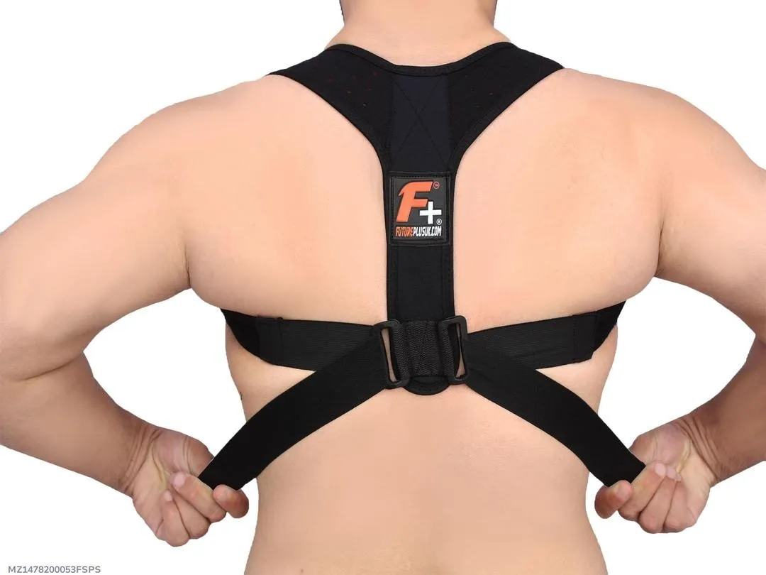 Black nylon posture corrector belt for back support