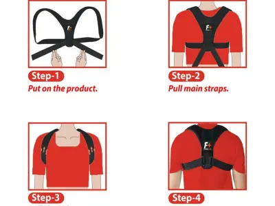 Black nylon posture corrector belt for back support - photo 2
