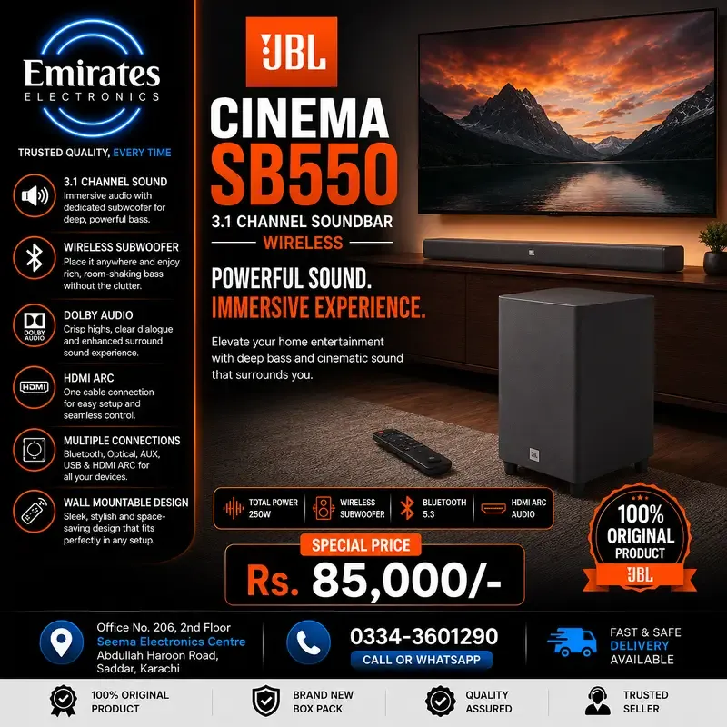 JBL Cinema SB550 3.1 Channel Soundbar with Wireless Subwoofer | Dolby