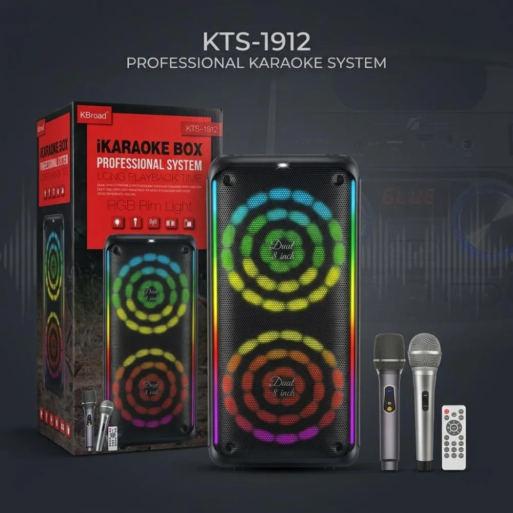 KBroad KYS-1912 professional karaoke speaker |Dual 8 inch | RGB lights