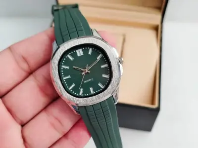 Men's Water Resistant Quartz Watch with Textured Rubber Strap - photo 2