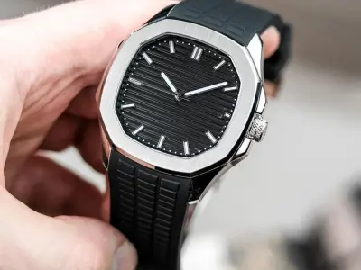 Men's Water Resistant Quartz Watch with Textured Rubber Strap - photo 5