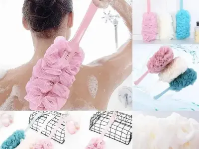 8" curved bath sponge brush for back and skin exfoliation - photo 2