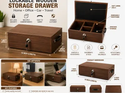 Wooden Storage Box with Lock & Compartments – Multipurpose Organizer - photo 1