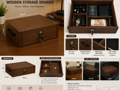 Wooden Storage Box with Lock & Compartments – Multipurpose Organizer - photo 2