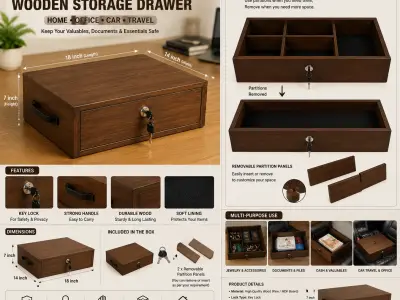 Wooden Storage Box with Lock & Compartments – Multipurpose Organizer - photo 3