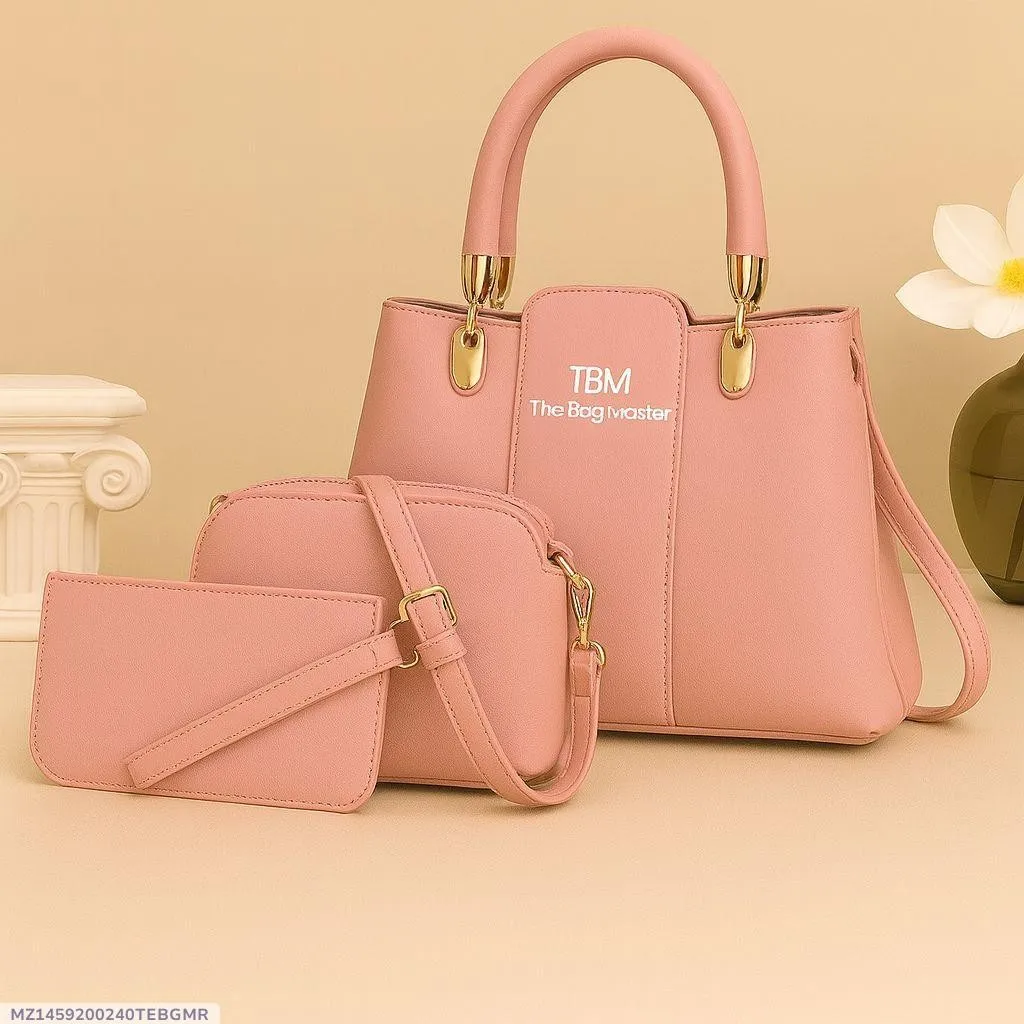 Stylish Pink 3-Piece Handbag Set With Gold Hardware