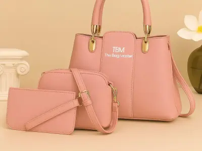 Stylish Pink 3-Piece Handbag Set With Gold Hardware - photo 1