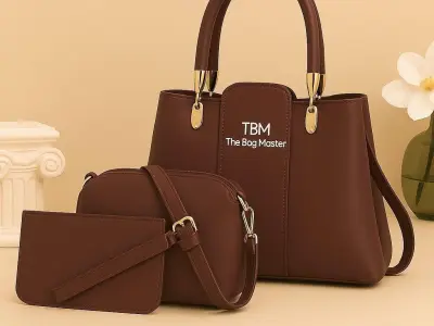 Stylish Pink 3-Piece Handbag Set With Gold Hardware - photo 2