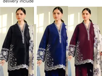 Winter Wool Shawl Suit with Full Embroidery - 3 Piece, Free Delivery