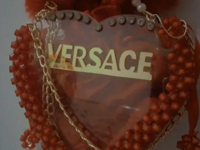 Heart Shape Fur Beaded Bag - VERSACE Logo - Party Bag - photo 1