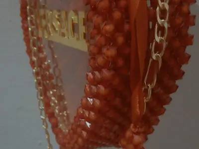 Heart Shape Fur Beaded Bag - VERSACE Logo - Party Bag - photo 2