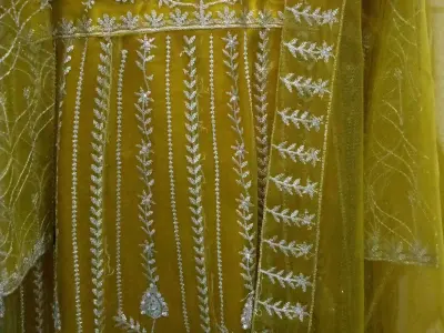 Heavy Embroidered Mustard Yellow Maxi with Net Dupatta - Party Wear