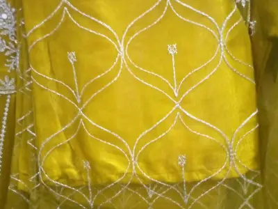 Heavy Embroidered Mustard Yellow Maxi with Net Dupatta - Party Wear - photo 2