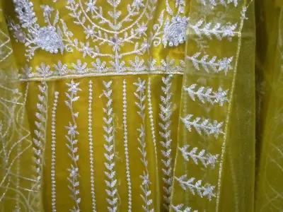 Heavy Embroidered Mustard Yellow Maxi with Net Dupatta - Party Wear - photo 3