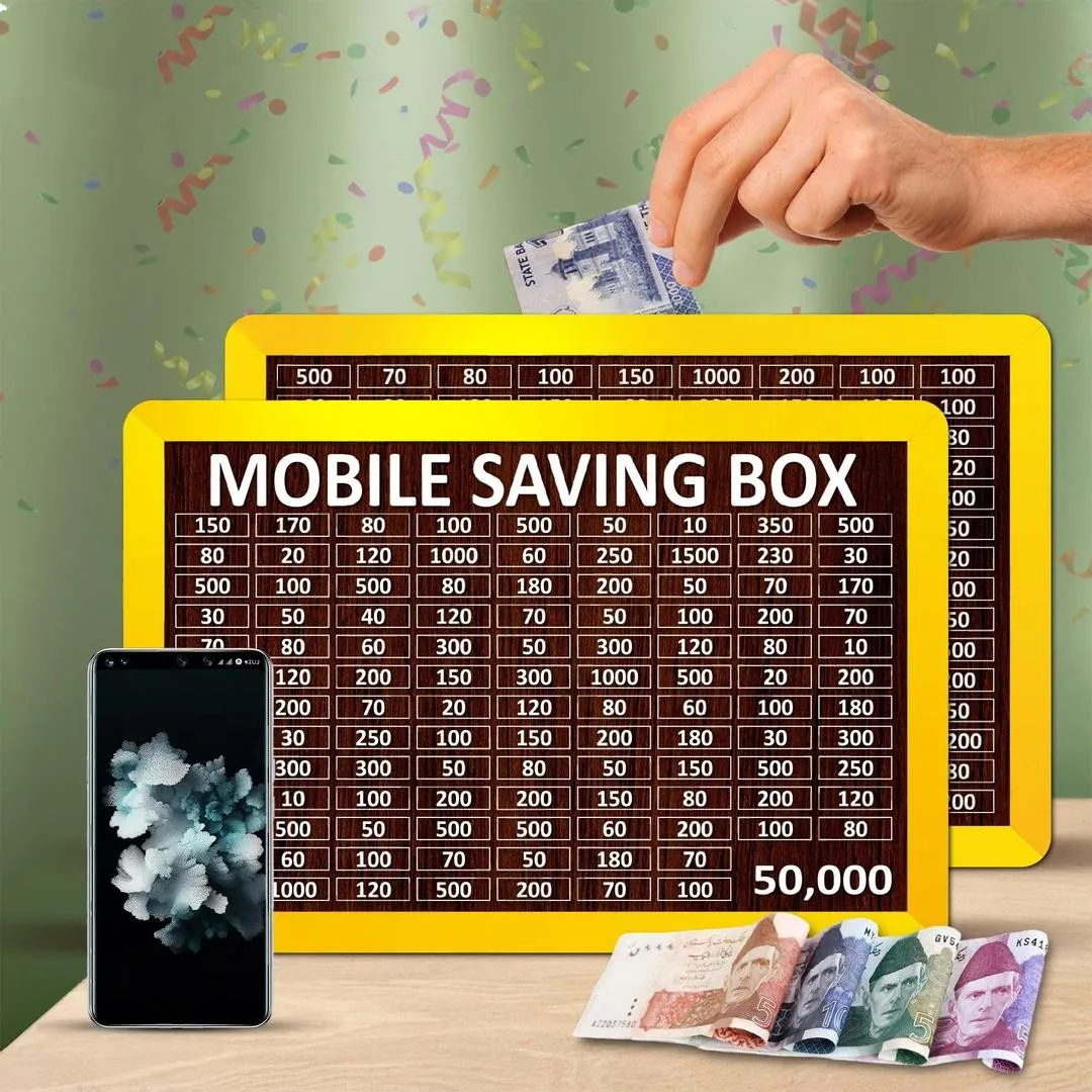 50,000 PKR Savings Money Box – Golden Wooden MDF Cash Saving Challenge Box with