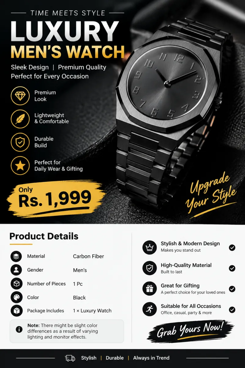 ⌚ Luxury Black Men's Watch | Stylish Premium Design