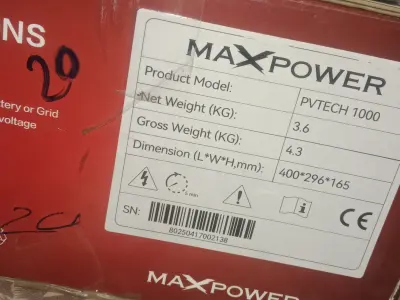 Brand & Model: MaxPower PVTECH 1000
Rated Power: 1200W (1.2 kW)
System Voltage: - photo 1
