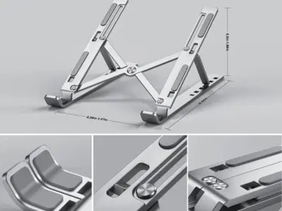 MOUNTX Ergonomic Aluminum Folding Laptop Stand – Adjustable Portable Notebook Holder with Storage Ba - photo 1