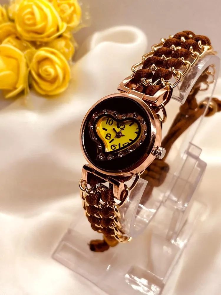 Heart Shaped Yellow dial Watch for Girls