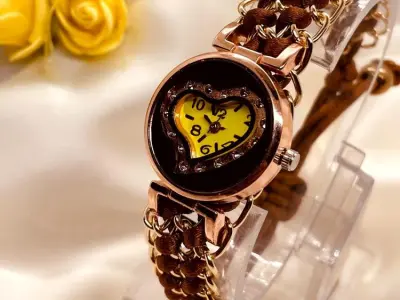 Heart Shaped Yellow dial Watch for Girls